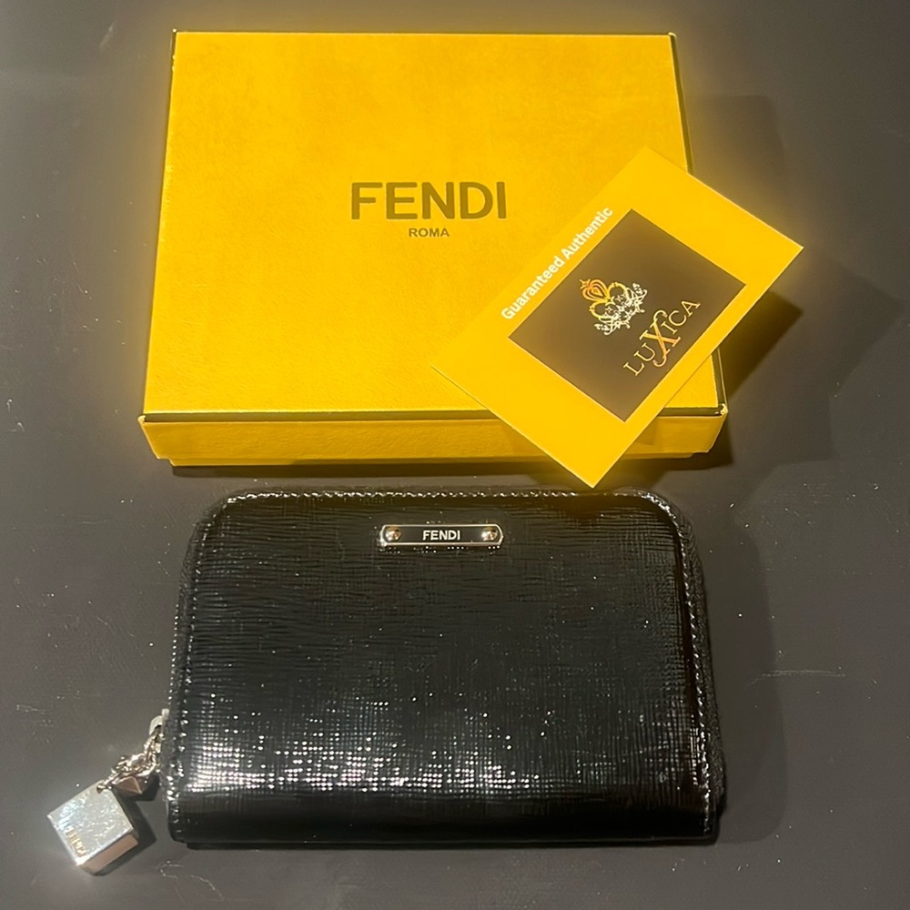 Authentic Fendi Black Patent Leather Zip Around Wallet